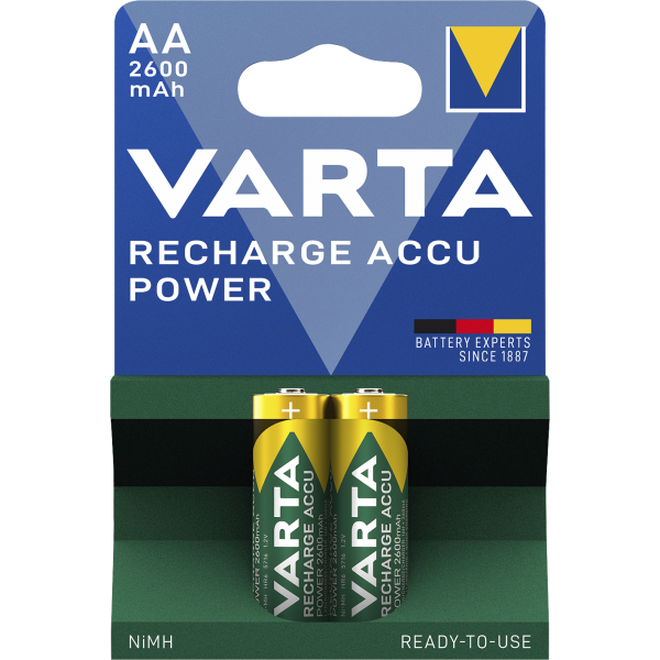 Mignon-Akku VARTA, Typ AA, NiMH-Akku, HR06, 1,2V/2600 mAh, Pre-charged, 2er Pack