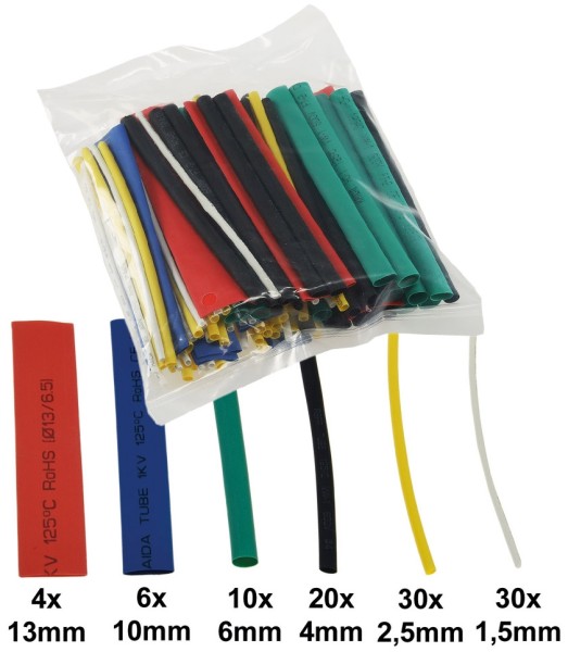 Schrumpfschlauch-Sortiment, 100-teilig / in Sortimentstüte, bunt