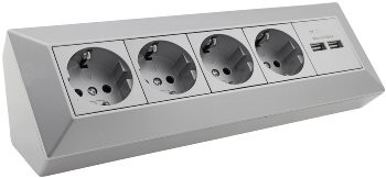 4-fach Steckdosenblock + 2x USB, silber