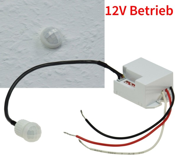 Einbau-Bewegungsmelder "CT-PIR Mini 12V" / 12V DC, 1-60W, LED geeignet, weiß