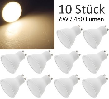 LED Strahler GU10 "H50 Promo1" 10er-Pack - 3000k, 450lm, 230V/6W, 110°, warmweiß