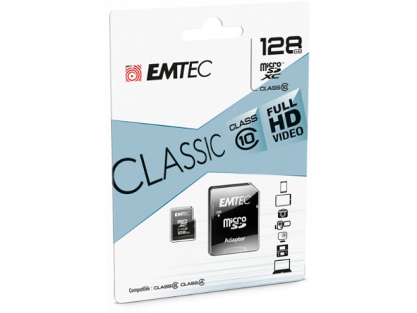 MicroSDXC 128GB EMTEC +Adapter CL10 CLASSIC Blister