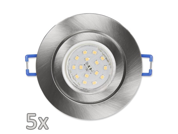 Einbauleuchten-Set McShine, 5xRahmen, 5xLED-Strahler, GU10, 5W, 500lm, Edelstahl