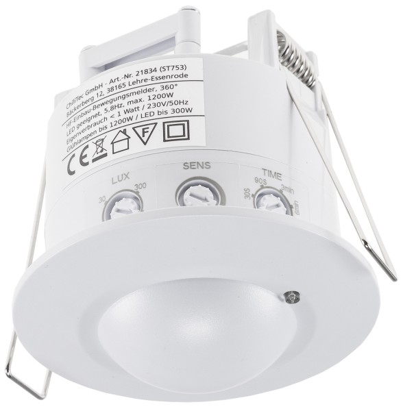 Bewegungsmelder Einbau Unterputz 360° HF / LED geeignet, 8m Detektion, weiß