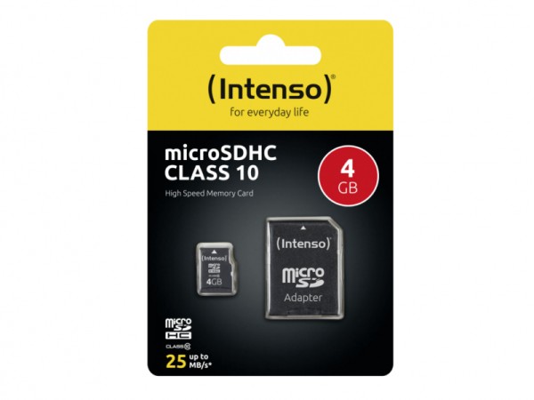 MicroSDHC 4GB Intenso + Adapter CL10 Blister