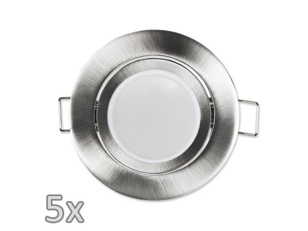 Einbauleuchten-Set McShine, 5xRahmen, 5xLED-Modul, 7W, 608lm, 230V, Edelstahl