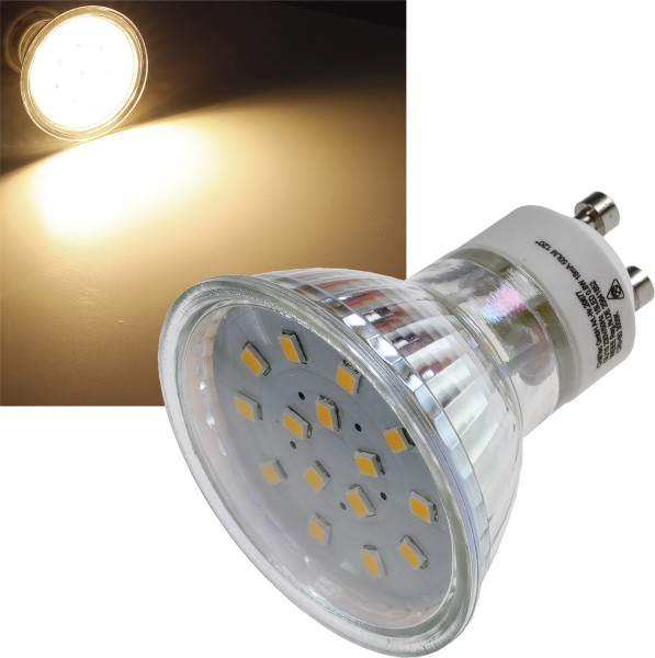 LED Strahler GU10 "H10 SMD" 15 SMD LEDs / 3000k, 50lm, 120°, 230V/0,8W, warmweiß